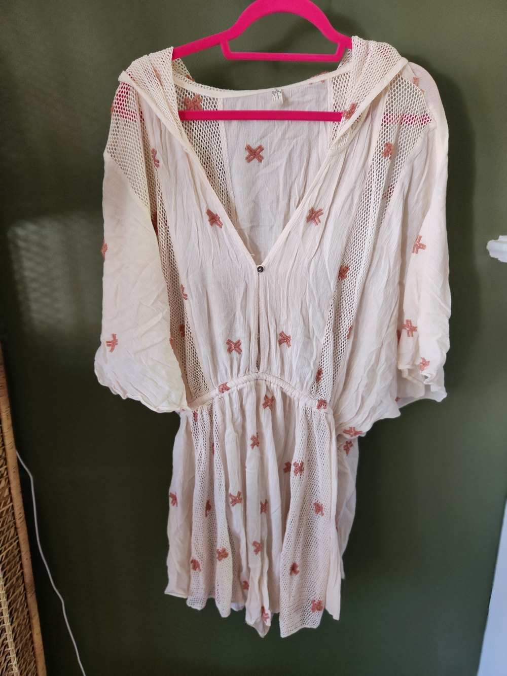 Free People Dress /Romper with hoodie Lace - Embroidery - Size XL